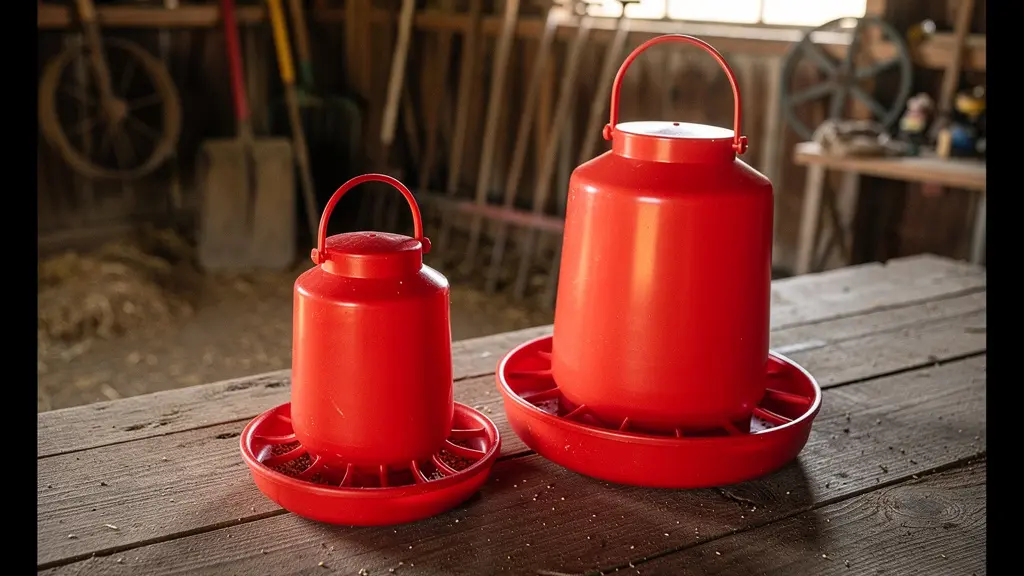 Mangeoire 1er âge et mangeoire 2ème âge côte à côte sur table bois